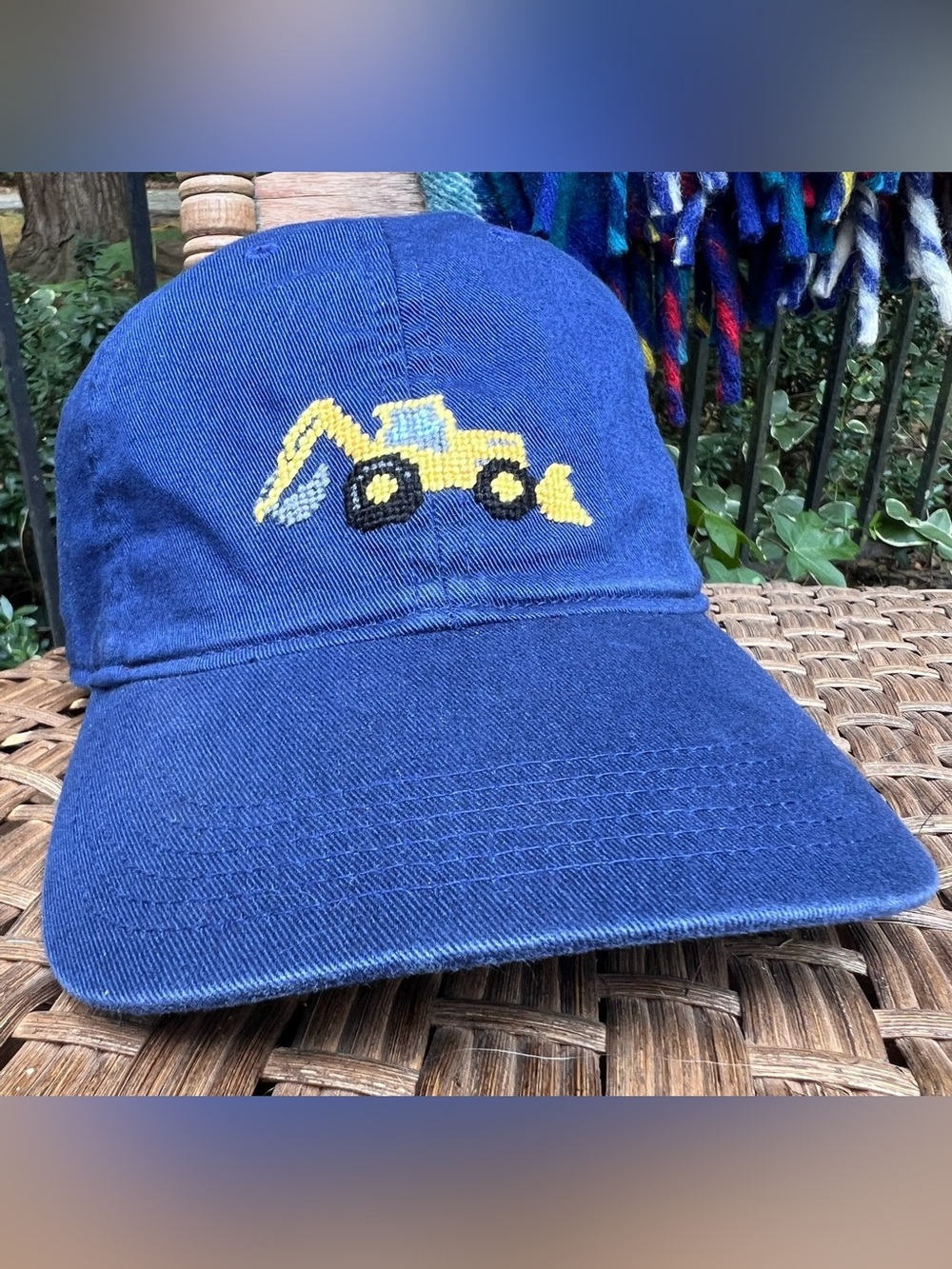 Smathers & Branson Kids Blue Strap Back Twill Hat Needlepoint Backhoe One Size